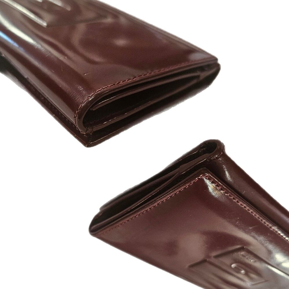 Gucci (Authentic) Burgundy Patent Leather GG Vintage Tri-fold Long Wallet, EUC - Picture 5 of 12